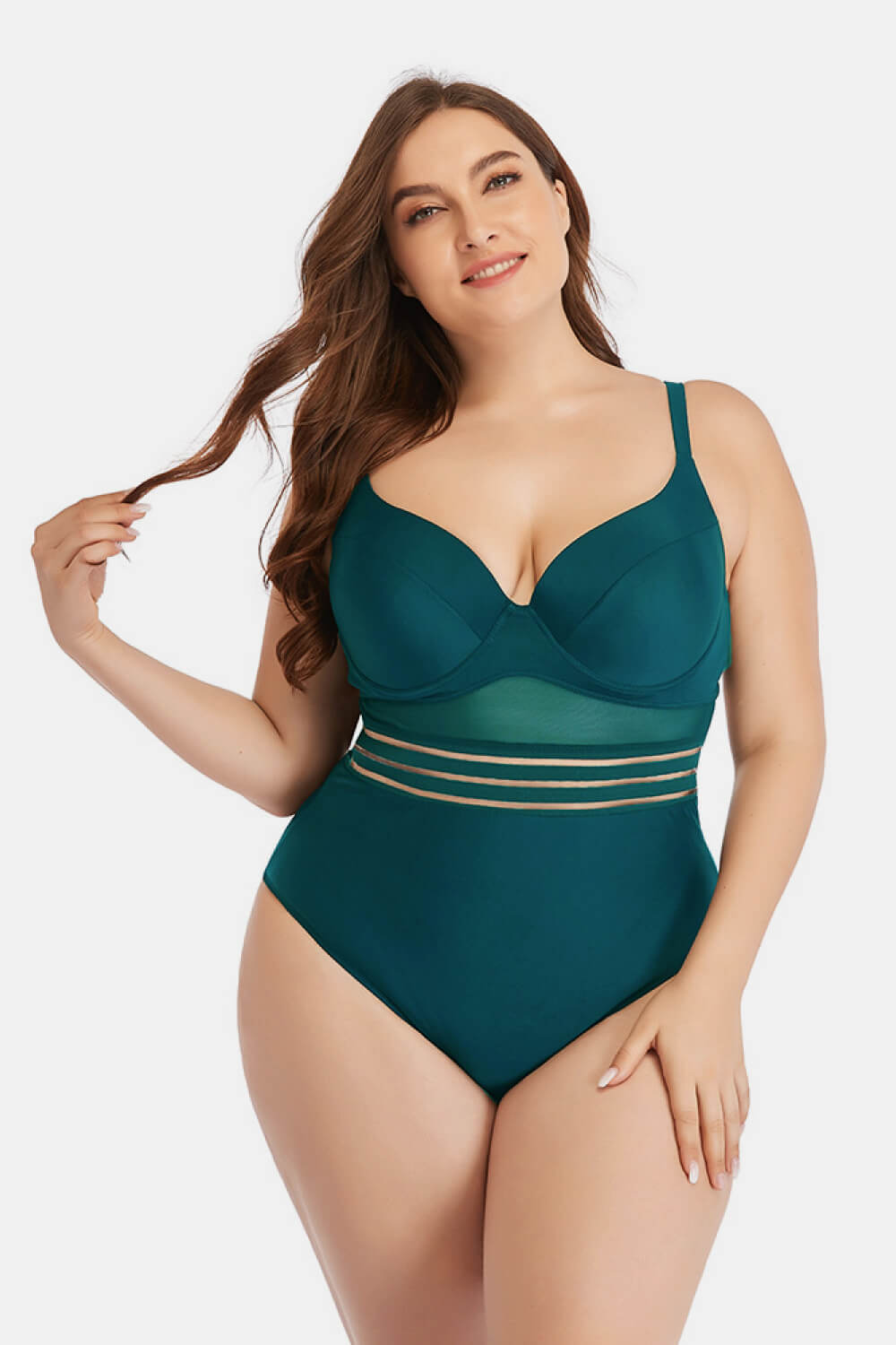 Plus Size Spliced Mesh Tie-Back One-Piece Swimsuit apparel & accessories