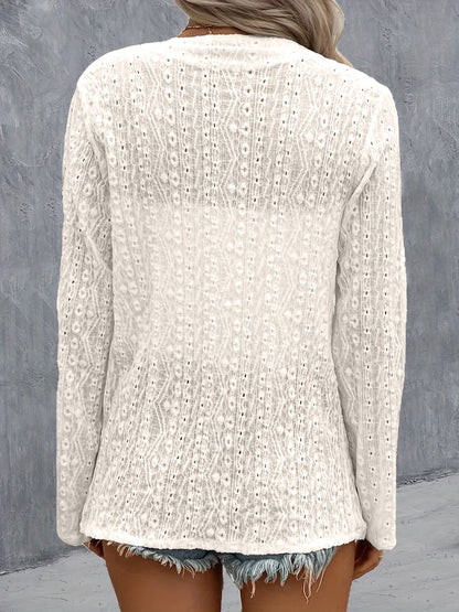 Eyelet Roll-Tab Sleeve Cardigan apparel & accessories