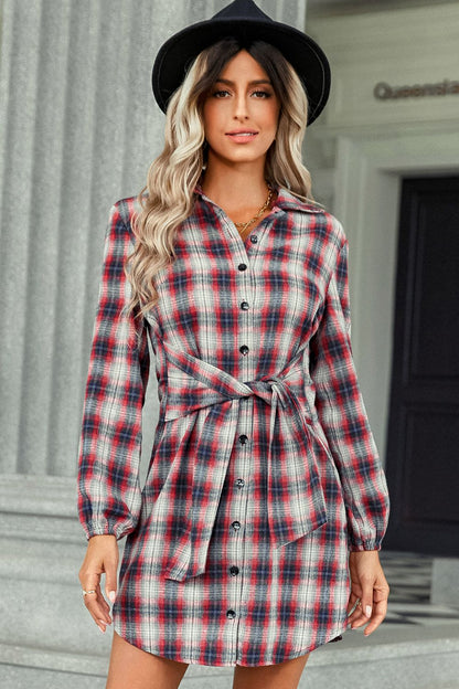 Plaid Tie Front Mini Shirt Dress apparel & accessories