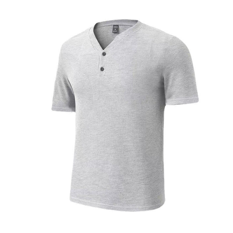 Men's Fashion Casual Exercise Waffle V-neck Solid Color Suit apparel & accessories