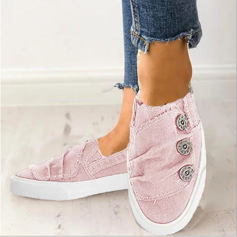 Fashion Canvas Shoes With Button Design Spring Summer Autumn Flats Shoes Outwear Shoes & Bags
