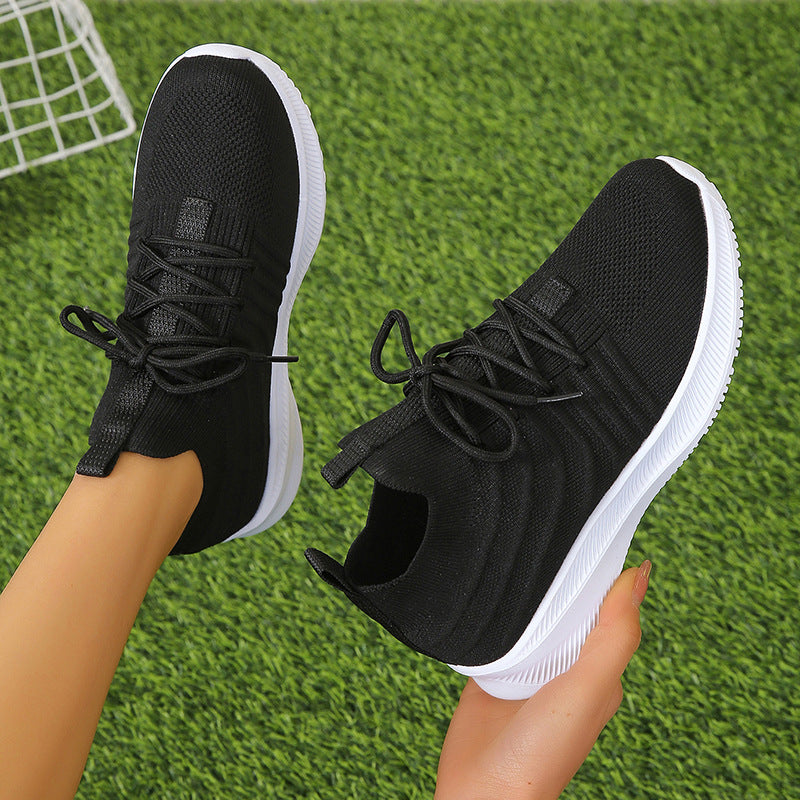 Women's Spring Thick Bottom Solid Color Sneaker Lace-up Lightweight Breathable Shoes Shoes & Bags