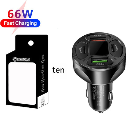 66W 2USB 2Type-c Digital Display Car Charger Support Super Fast Charge Gadgets