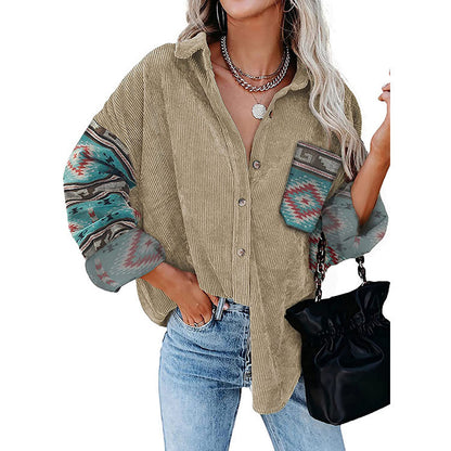 Women's Printed Plus Size Lapel Loose Clip apparel & accessories