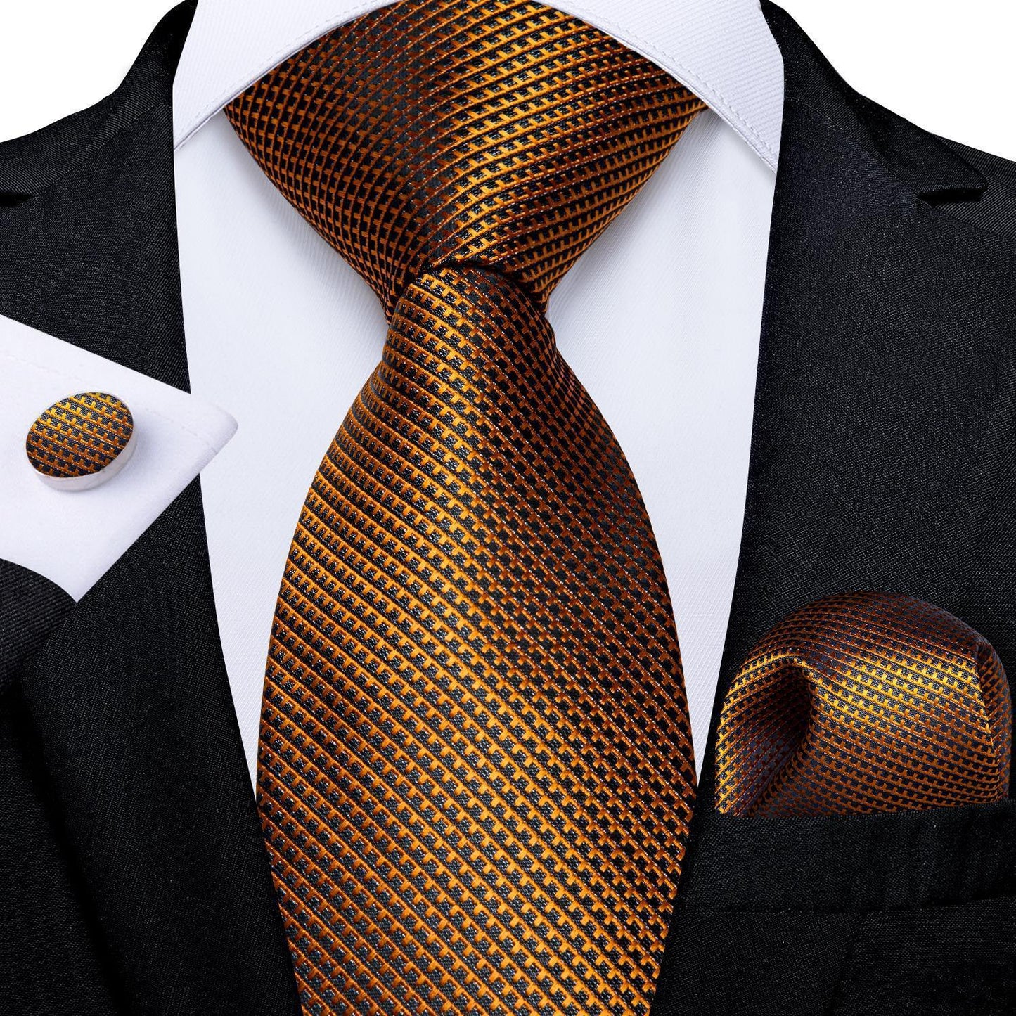 Men's Tie Luxury Black And Gold Striped Silk Woven apparels & accessories