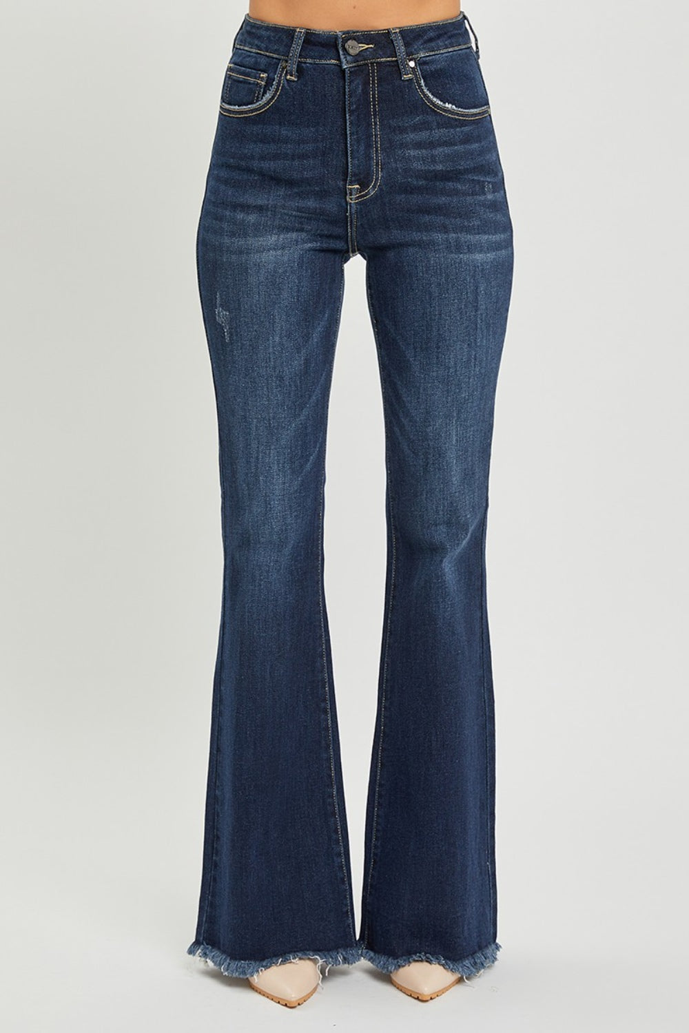 RISEN High Waist Raw Hem Flare Jeans Bottom wear