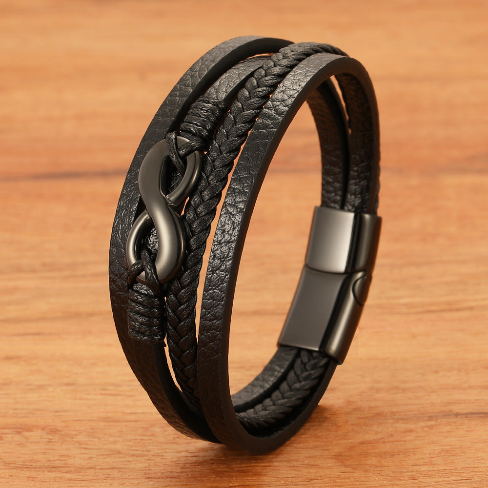 Digital 8 Multi-layer Leather Bracelet Men's Bracelet Leather Rope Jewelry