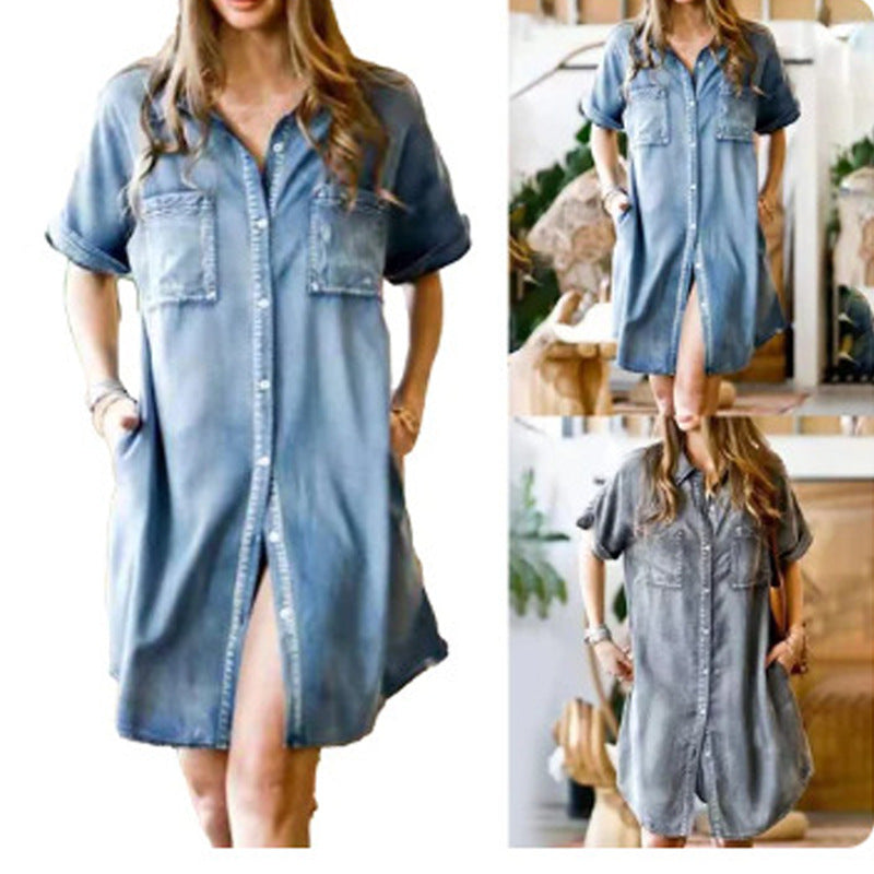 Casual Women Denim Pocket Short Sleeve Dress apparel & accessories