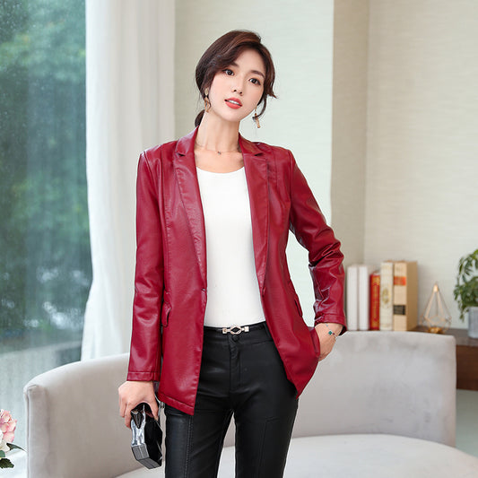 Women's Short Leather Jacket  Slim Small Suit apparels & accessories