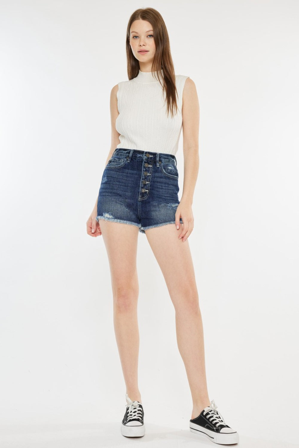 Kancan Raw Hem Button Fly Denim Shorts Bottom wear