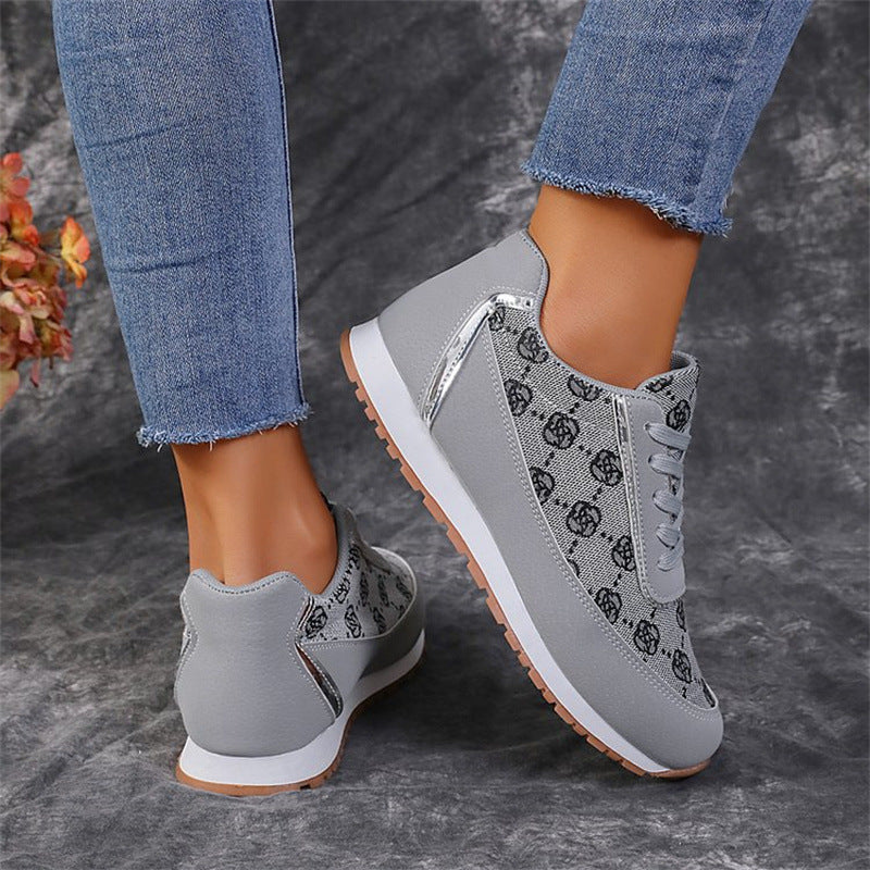 Flower Print Lace-up Sneakers Casual Fashion Lightweight Breathable Walking Running Sports Shoes Women Flats Shoes & Bags