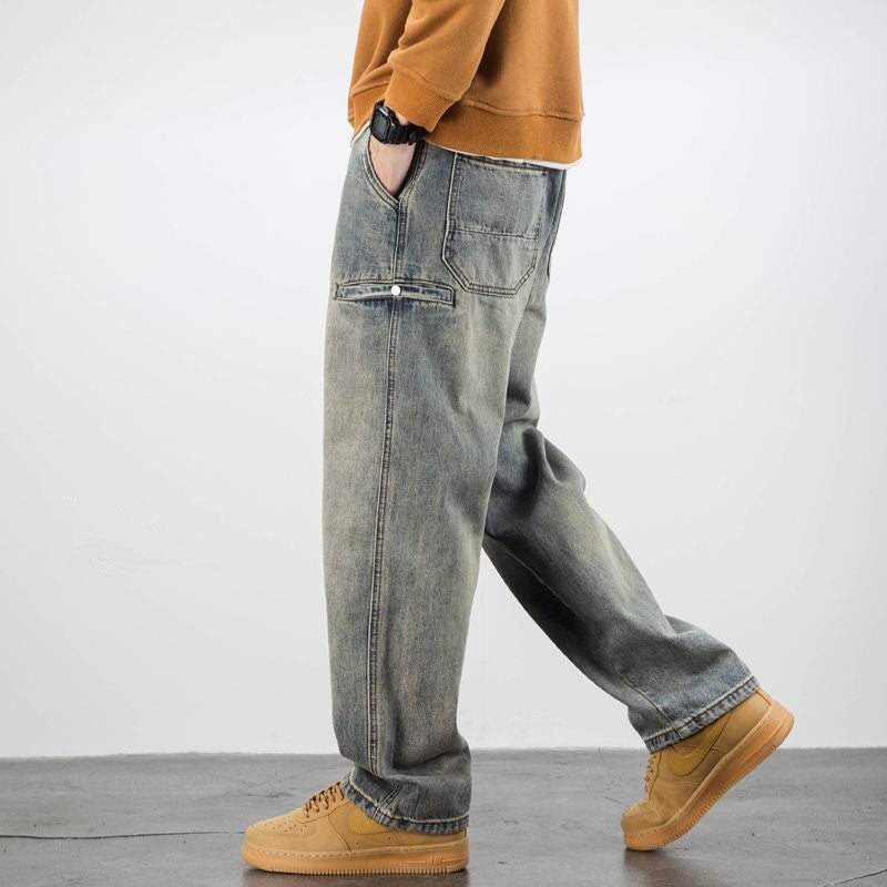 American Casual Yellow Mud Dyed Jeans Straight Loose apparel & accessories