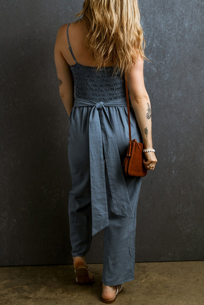 Tied Smocked Wide Leg Jumpsuit apparel & accessories