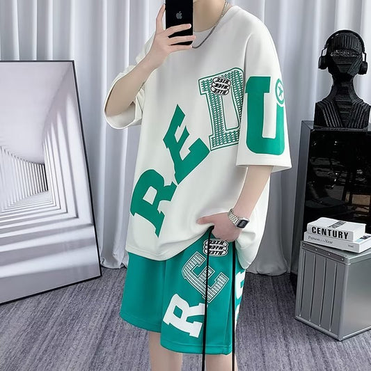 Men's Fashion Casual Printing Short-sleeved Shorts Suit
