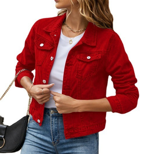 Solid Color Fashion Slim Lapel Denim Jacket apparels & accessories