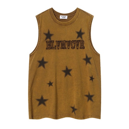 Five-pointed Star Washed Old Loose Vest For Men apparel & accessories
