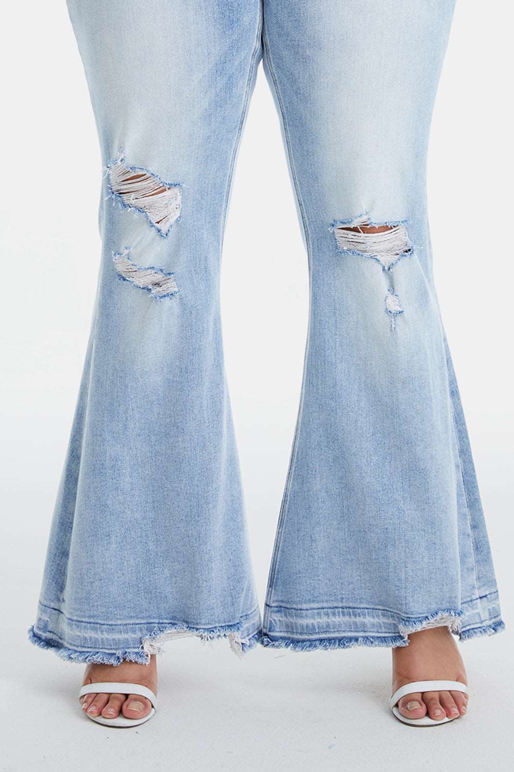 BAYEAS Full Size Distressed Raw Hem High Waist Flare Jeans apparel & accessories