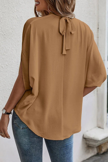 Tie Back Slit Half Sleeve Blouse apparel & accessories