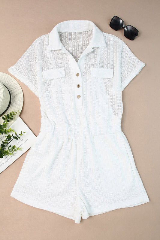 Collared Short Sleeve Romper with Pockets Bottom wear