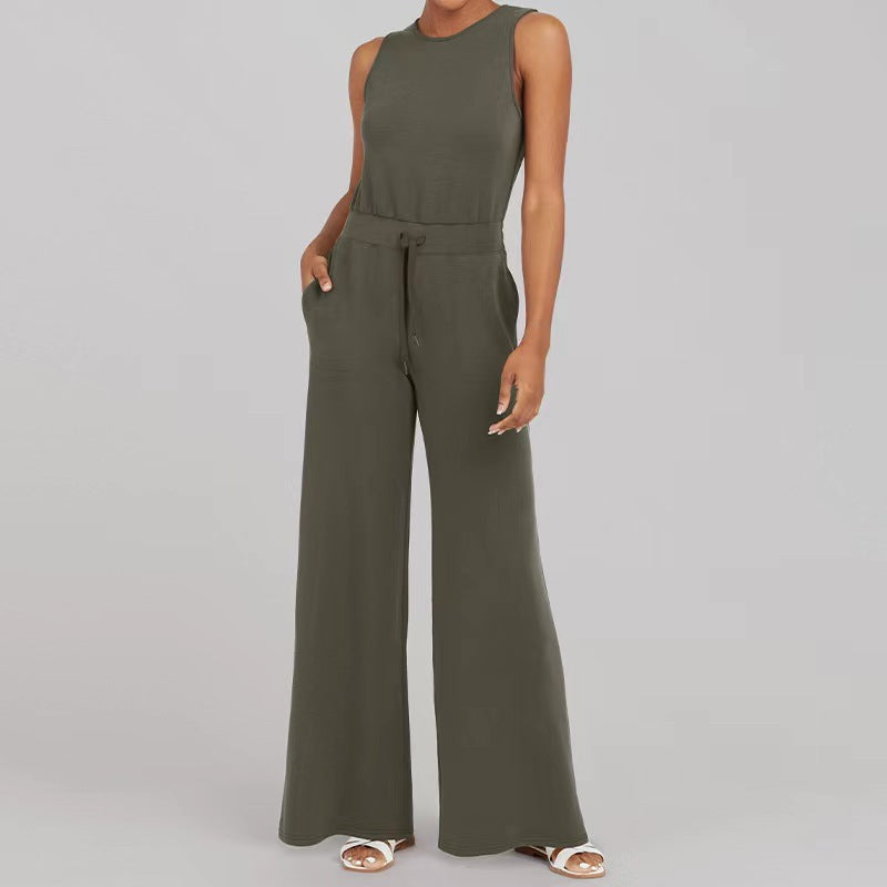 Solid Color Jumpsuit Sleeveless Tops Tie Elastic Pants Romper apparel & accessories