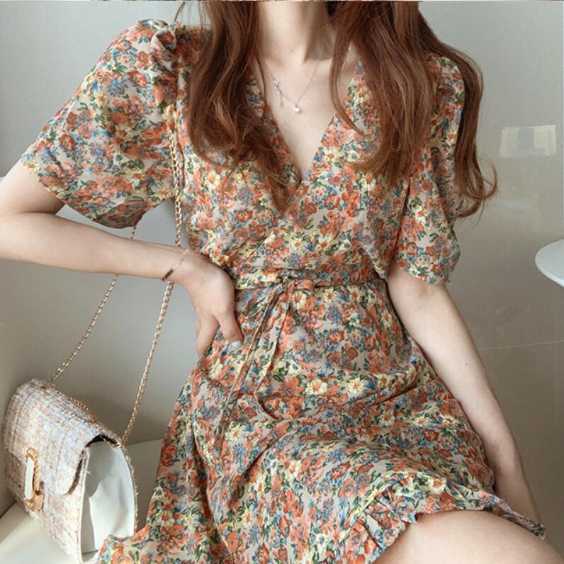 Short Sleeve Floral Dress Summer Fashion Temperament apparels & accessories