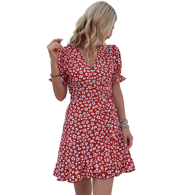 Women's Ruffled Floral Slim-fitting Short Dress apparel & accessories