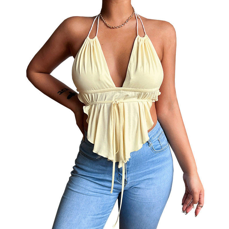 Low-cut V-neck Hanging Suspender Top Temperament Strapless Backless Vest apparels & accessories