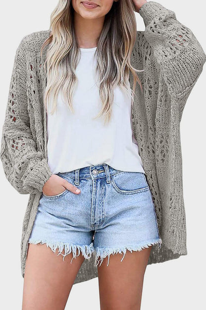 Openwork Open Front Long Sleeve Cardigan apparel & accessories