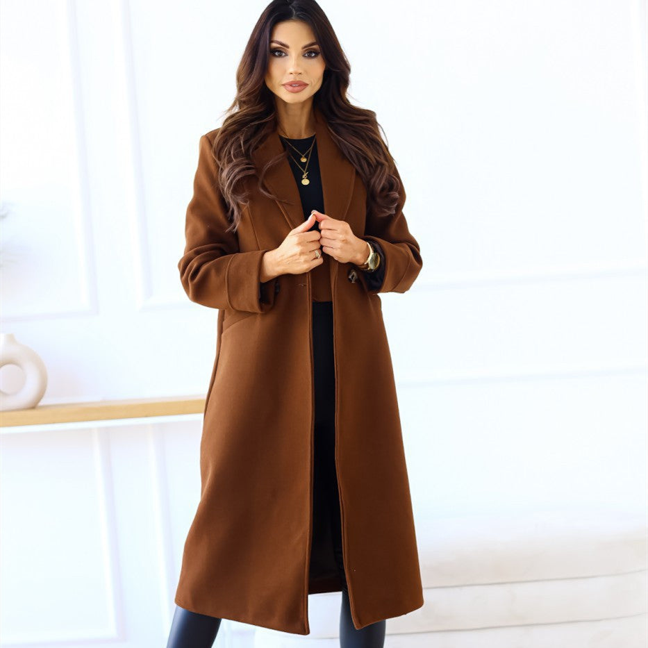 Double Breasted Long Sleeve Turn-down Collar Coat 0