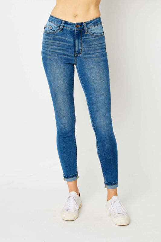 Judy Blue Full Size Cuffed Hem Low Waist Skinny Jeans Bottom wear