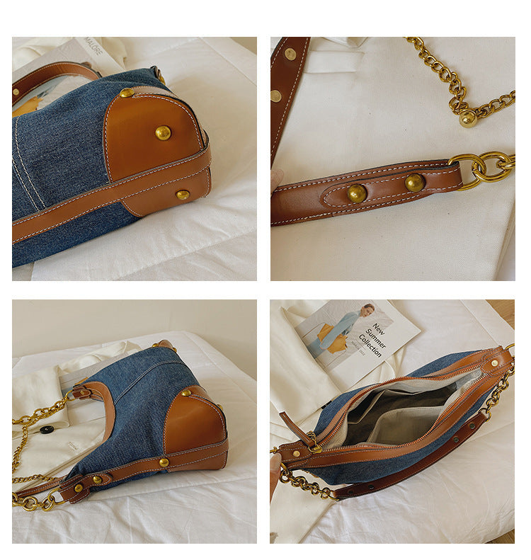 Denim Canvas Chain One-shoulder Armpit Bag apparel & accessories