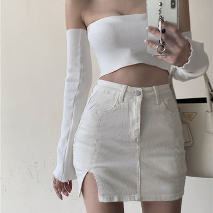 Split High Waisted Slim Denim Skirt apparel & accessories