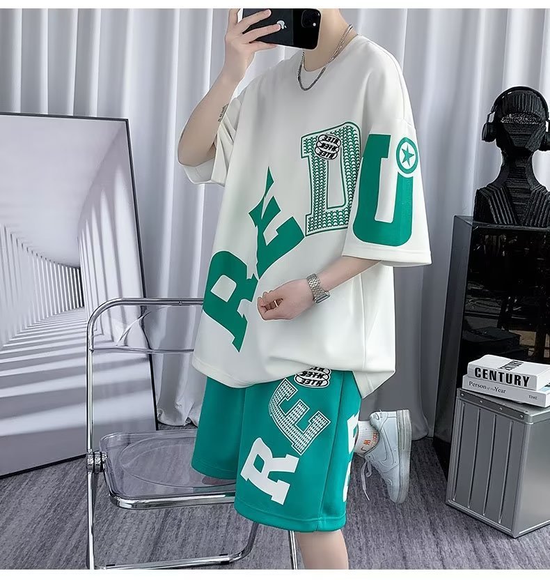 Men's Fashion Casual Printing Short-sleeved Shorts Suit apparel & accessories