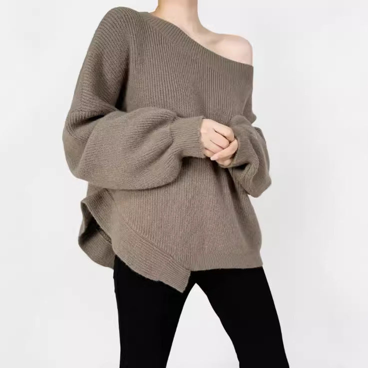 Leisure Slant-shoulder Loose Sweater apparels & accessories