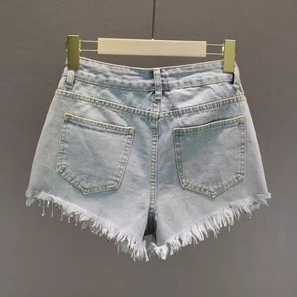 Summer Rhinestone Tassel Denim Shorts shorts