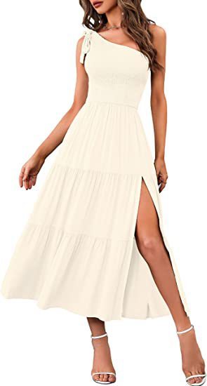 One-shoulder Pleated Layered Hem Split Dress apparels & accessories