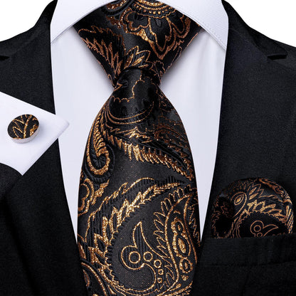 Men's Tie Luxury Black And Gold Striped Silk Woven apparels & accessories