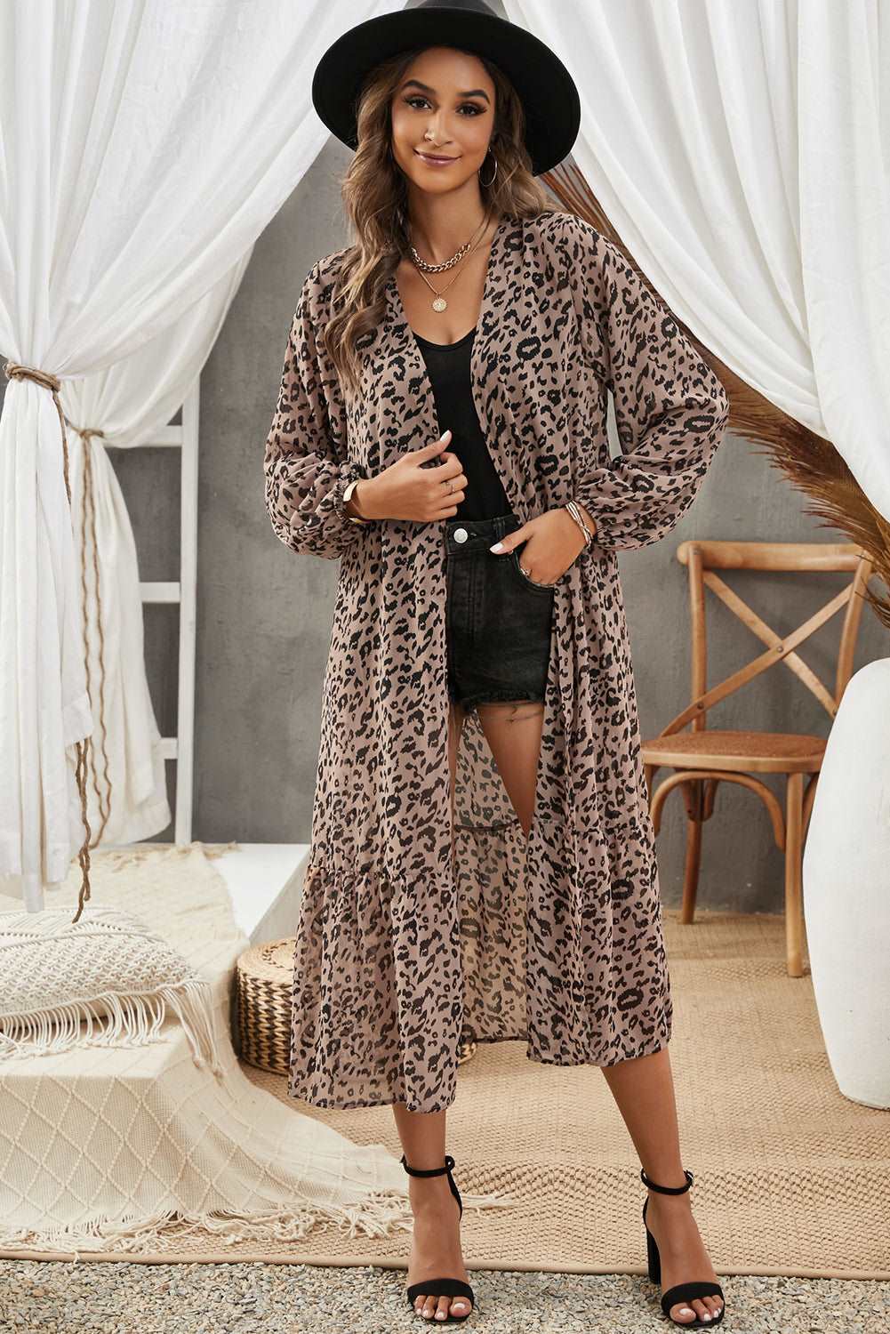 Animal Print Long Sleeve Open Front Cardigan apparel & accessories