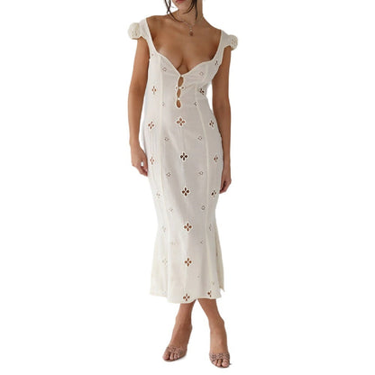 Trendy Mid-length Cotton Embroidered Dress apparels & accessories