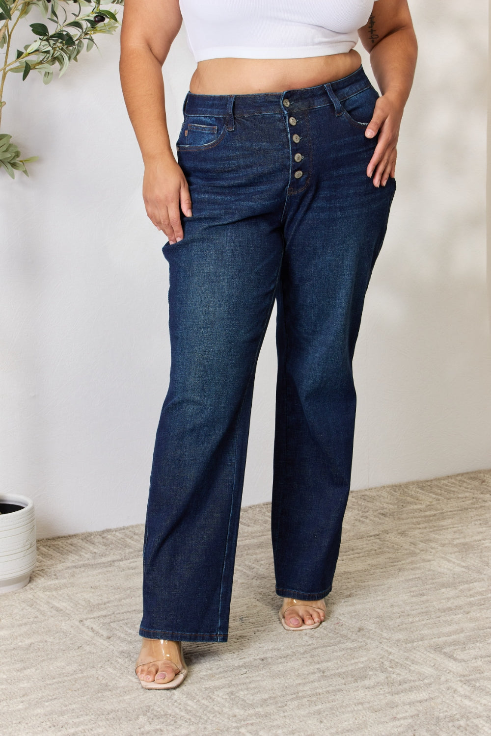 Judy Blue Full Size Button-Fly Straight Jeans Bottom wear