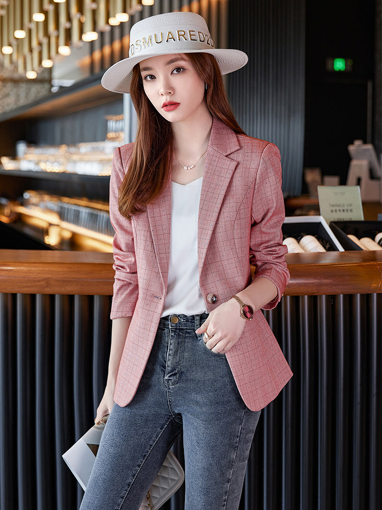 Women's Small Pink Checked Suit Jacket apparels & accessories