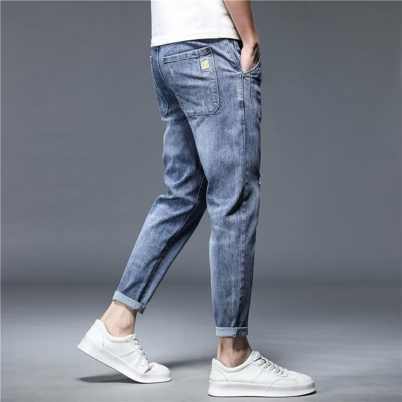 Loose Straight Ripped Stretch Pants men's clothing