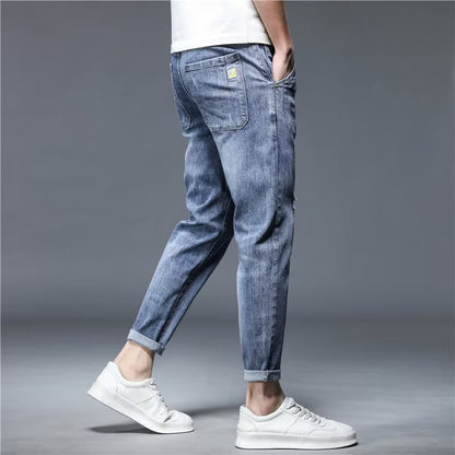 Loose Straight Ripped Stretch Pants Men's Casual Cropped Skinny Trousers apparel & accessories