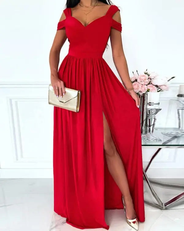 V-neck Boho Spaghetti Strap Dress Women Split Long Flowy Dresses For Party Beach apparel & accessories