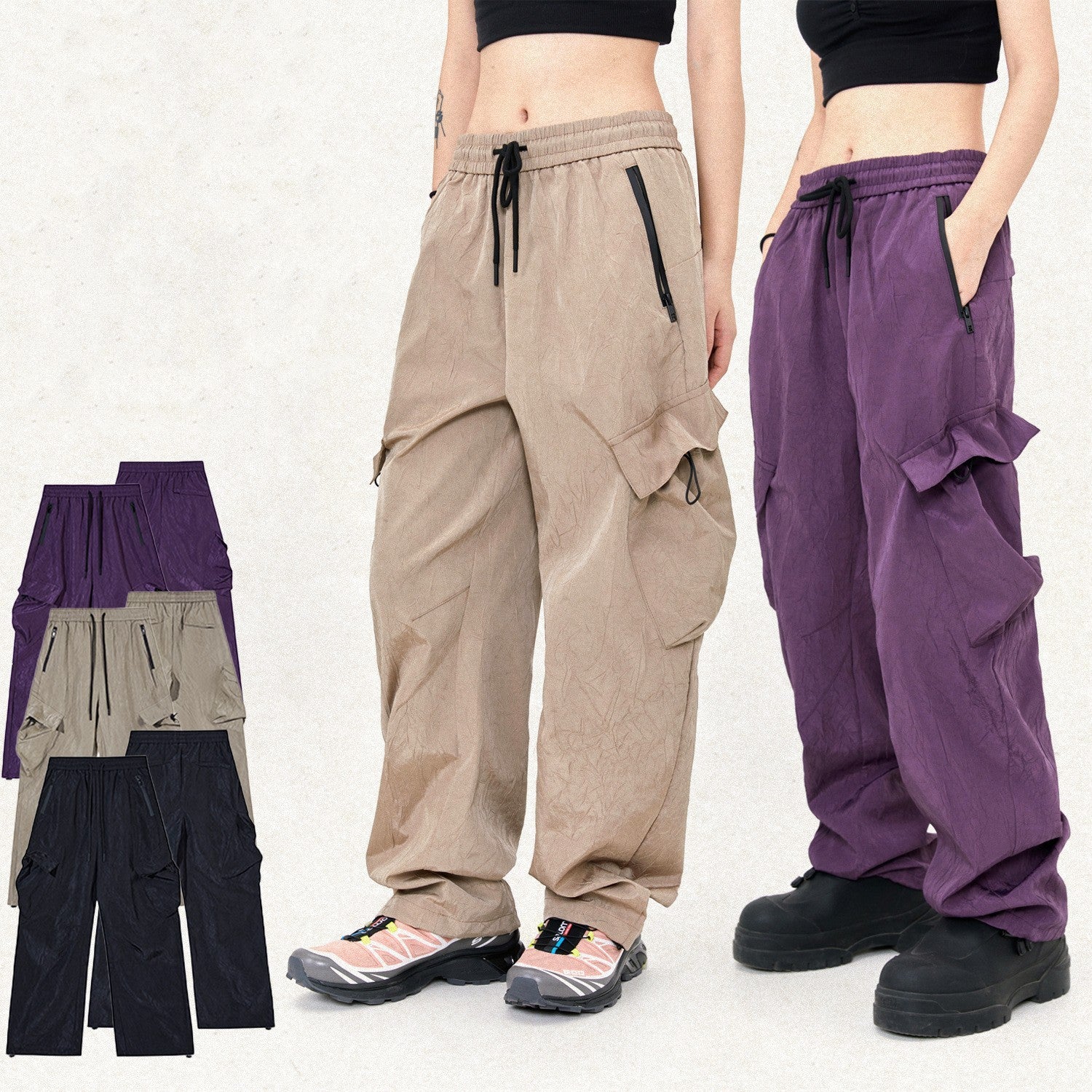 Vintage Crumpled Texture Loose Casual Paratrooper Pants Trousers apparel & accessories