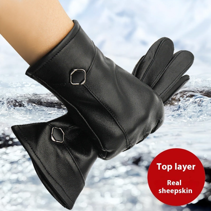 Autumn And Winter Women's Leather Gloves Fleece-lined Thick Windproof Warm Touch Screen Sheepskin apparels & accessories