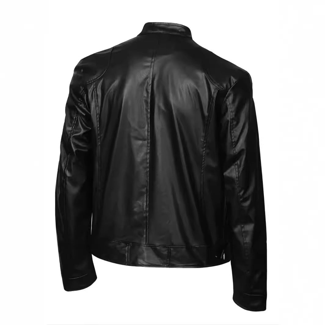 Leather Jacket With Buckle Chain Pocket Decoration apparels & accessories