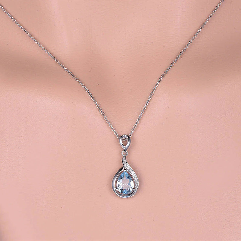 Rhinestone Drop-shaped Blue Zircon Necklace Women jewelry