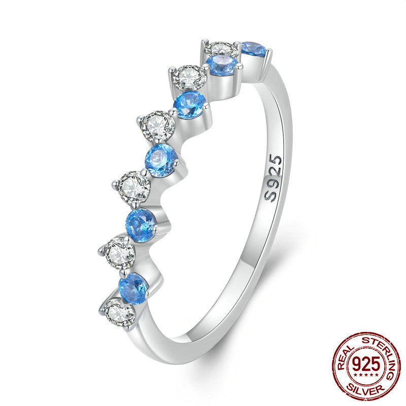 Classic Blue And White Zircon Ring Female Fresh And Flexible S925 Silver Jewelry