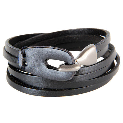 Retro Leather Bracelet 3-ring Winding Leather Hand Strap Hook Wrist Strap Metal Jewelry